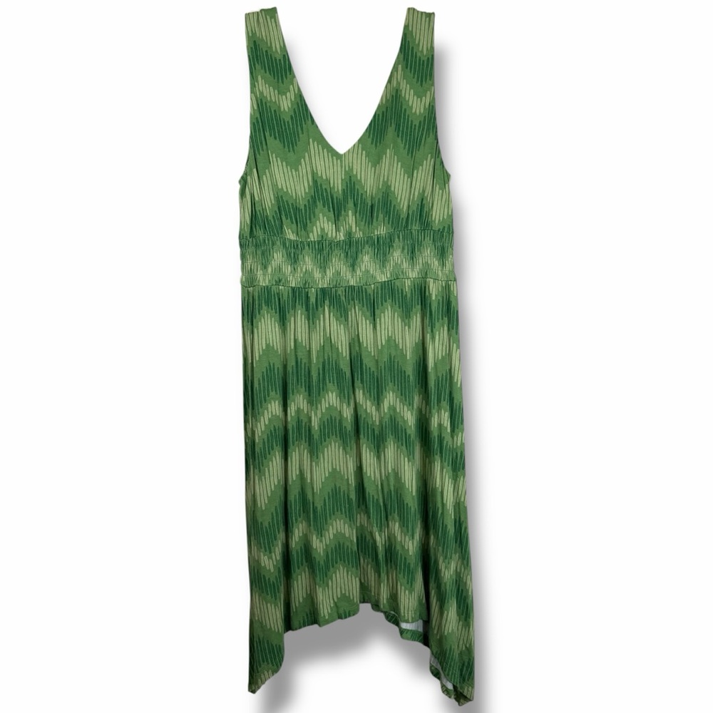 Soma Green Lime Chevron Ikat Sleeveless A-Line V-Neck Midi Mini Dress size Large